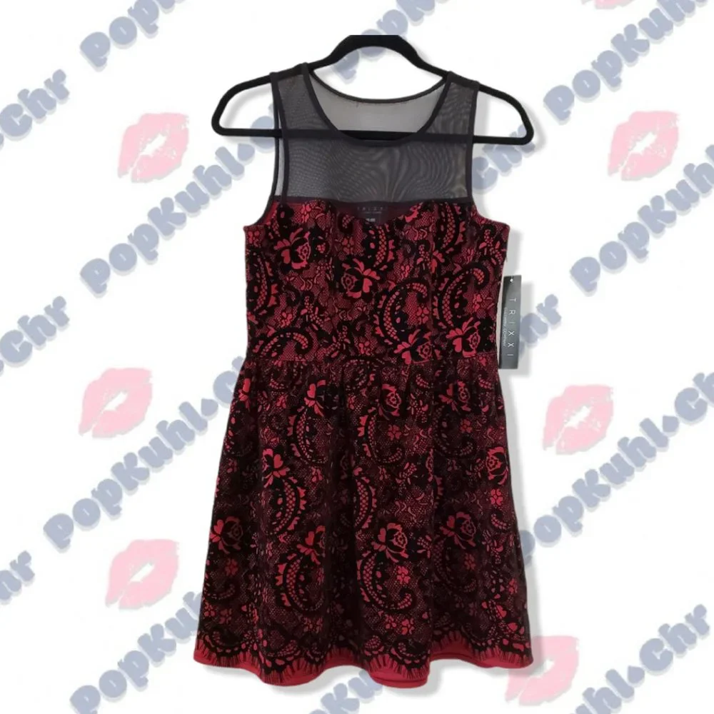 Trixxi Mesh Flocked Skater Dress Size L - Picture 8 of 8